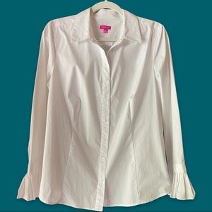Talbots Long-Sleeved White Button-Up Blouse Sz 16p fluffy cuffs